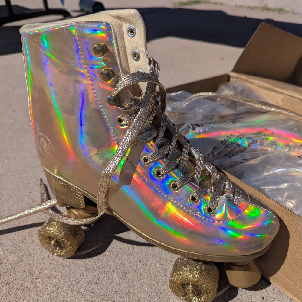 Gold Holographic Women's Roller Skates